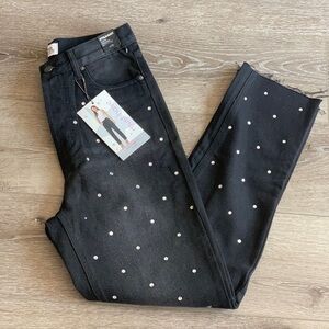 Society Black Straight-Leg Jeans with Pearl Studs size 1/25